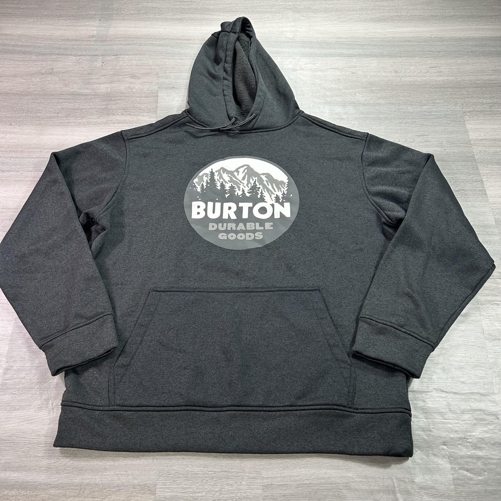 Burton Hoodie Mens Medium Gray Durable Goods Graphic‎ Fleece Pullover Sweatshirt